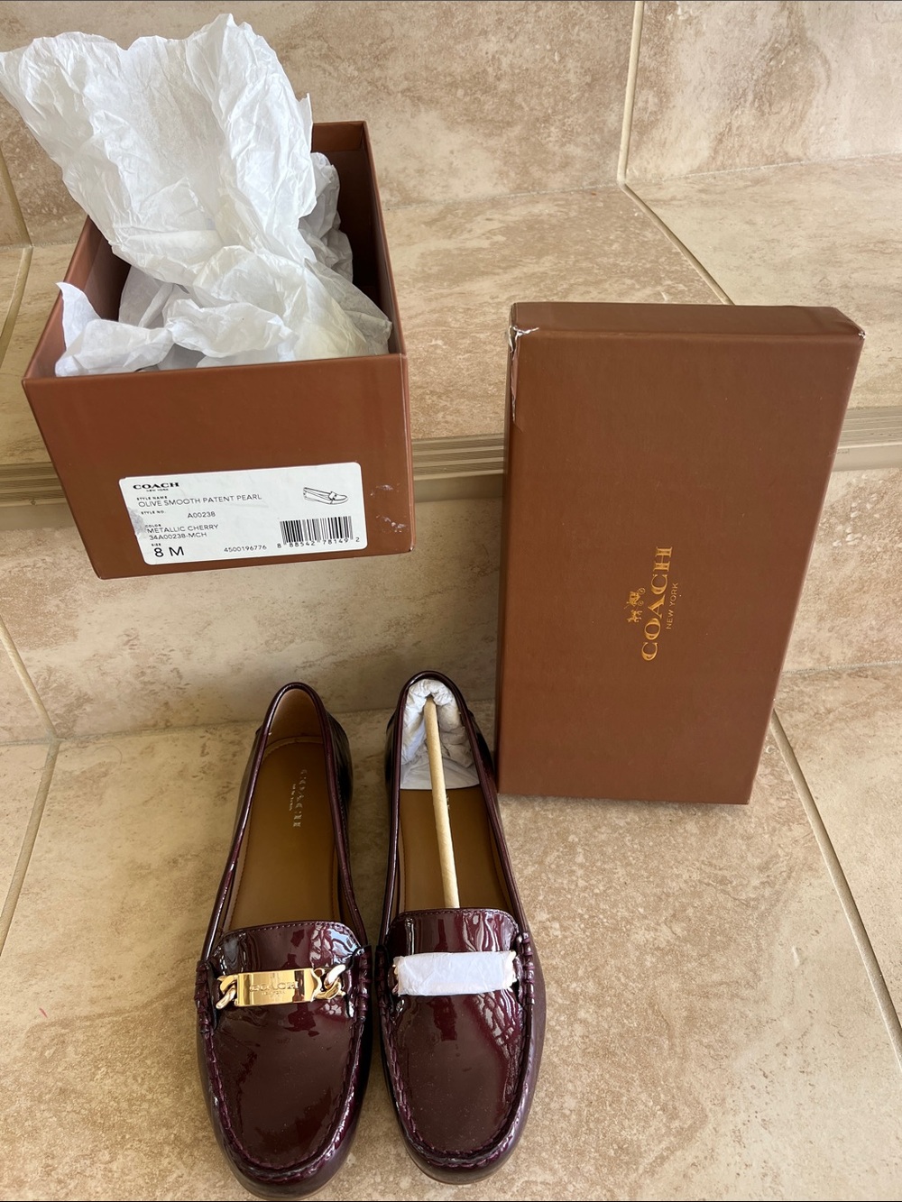 Coach women Burgundy Patent Leather Loafers - Picture 2 of 10